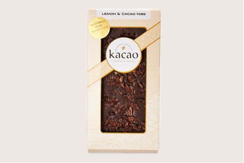 Lemon and Cacao Nibs Dark Chocolate Bar ~ Sugar Free